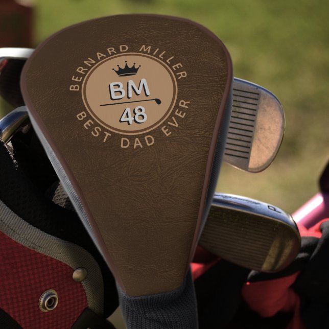 BEST DAD EVER custom name age brown Golf Head Cover (Creator Uploaded)