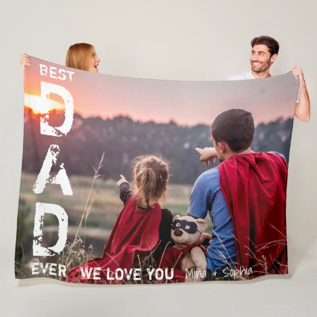 Best Dad Ever Custom Name Photo Cool Father's Day Fleece Blanket (In Situ)