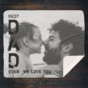 Best Dad Ever Custom Name Photo Cool Father's Day Sherpa Blanket