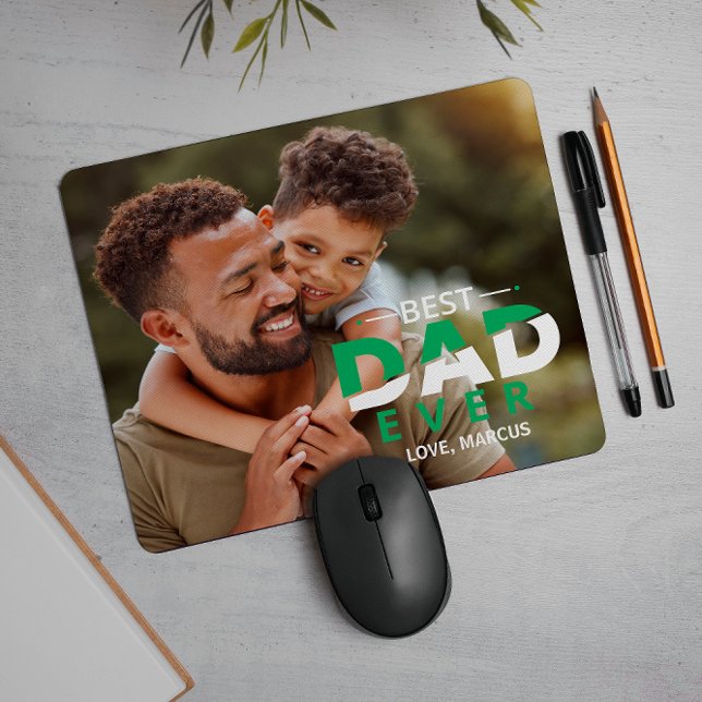 BEST DAD EVER CUSTOM PHOTO AND NAME GREEN WHITE MOUSE PAD (Creator Uploaded)