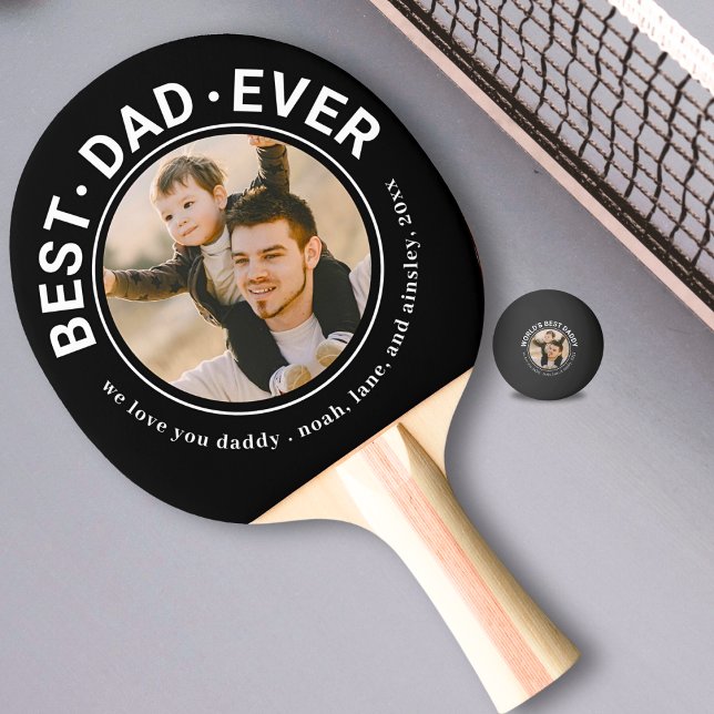 Best Dad Ever Custom Photo Black Personalized Ping Pong Paddle (Creator Uploaded)