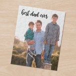 Best Dad Ever Custom Photo Black Script Jigsaw Puzzle<br><div class="desc">Create a fun keepsake for your dad by adding your own vertical photo to a custom jigsaw puzzle with "best dad ever" written at the top left in a modern black handwritten script font. A perfect gift for Father's Day. If you have trouble with your photo's placement or sizing, please...</div>