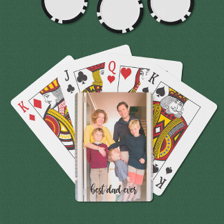 Best Dad Ever Custom Photo Black Script Poker Cards