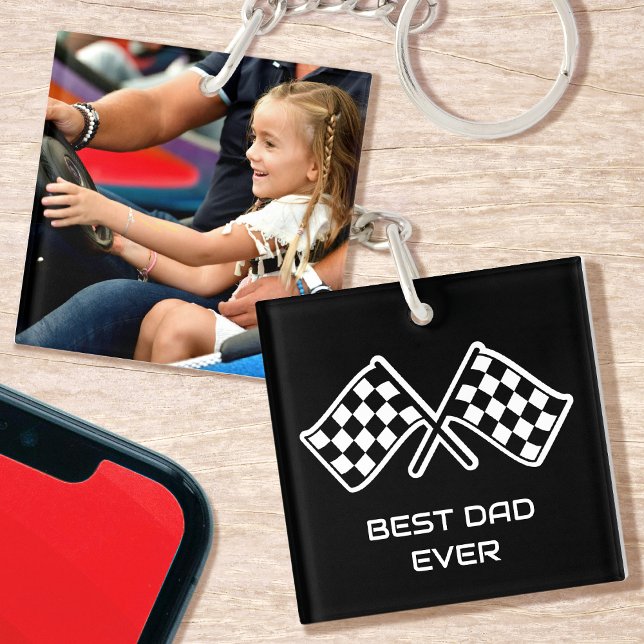 Best Dad Ever Custom Photo Car Flags Black White Keychain (Creator Uploaded)