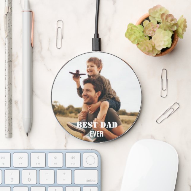 Best Dad Ever Custom Photo collage Create Your Own Wireless Charger (Desk)