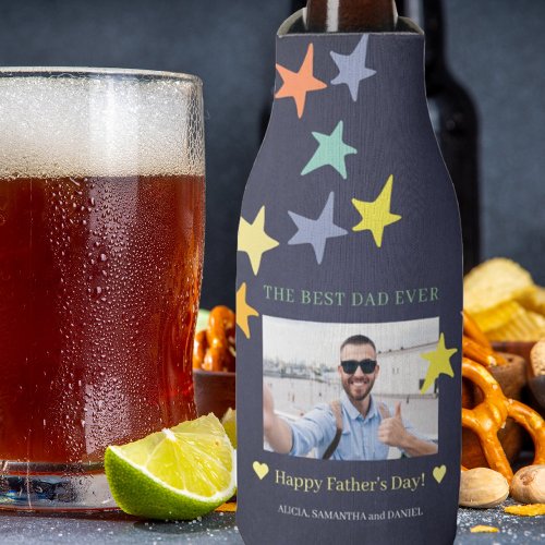 Best dad ever custom photo Fathers Day modern Bottle Cooler