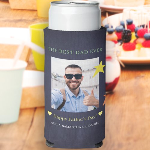 Best dad ever custom photo Fathers Day modern Seltzer Can Cooler