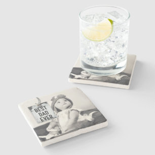 Best Dad Ever Custom Photo Father's Day Stone Coaster
