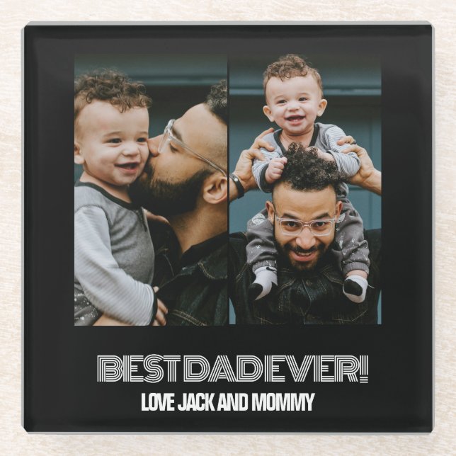Best Dad Ever Custom Photo Glass Coaster (Front)