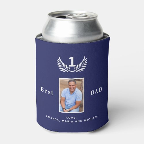 Best dad ever custom photo navy blue white names can cooler