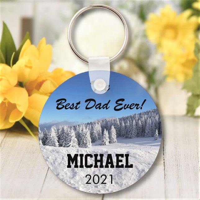 Best Dad Ever Custom Photo Personalized Text Gift Keychain (Creator Uploaded)