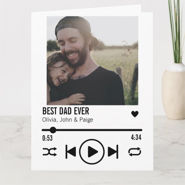 Best Dad Ever Custom Photo Song Playlist Greeting Card (Front)