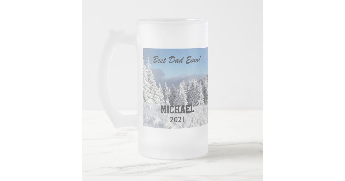Best Dad Ever Custom Photo Text Personalized Frosted Glass Beer Mug ...