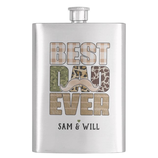 Best Dad Ever | Cute | Checkered Pattern Flask (Front)
