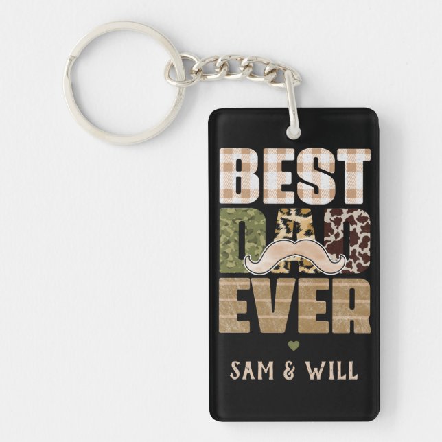 Best Dad Ever | Cute | Checkered Pattern Keychain (Front)