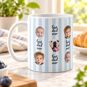 Best Dad Ever Cute Stripes Baby 3 Face Photo Coffee Mug