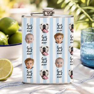 Best Dad Ever Cute Stripes Baby 3 Face Photo Flask