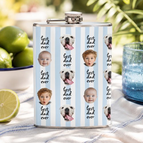 Best Dad Ever Cute Stripes Baby 3 Face Photo Flask