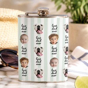 Best Dad Ever Cute Stripes Baby 3 Face Photo Flask