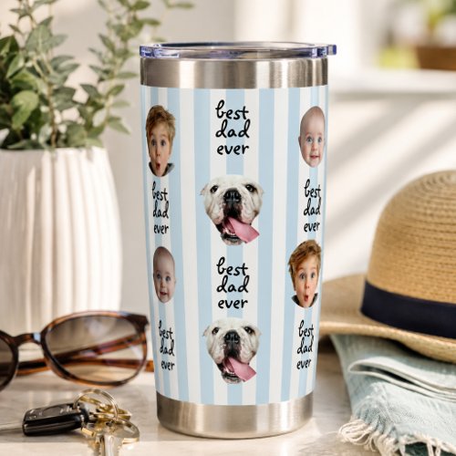 Best Dad Ever Cute Stripes Baby 3 Face Photo Insulated Tumbler