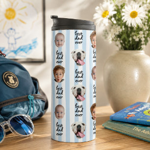 Best Dad Ever Cute Stripes Baby 3 Face Photo Thermal Tumbler