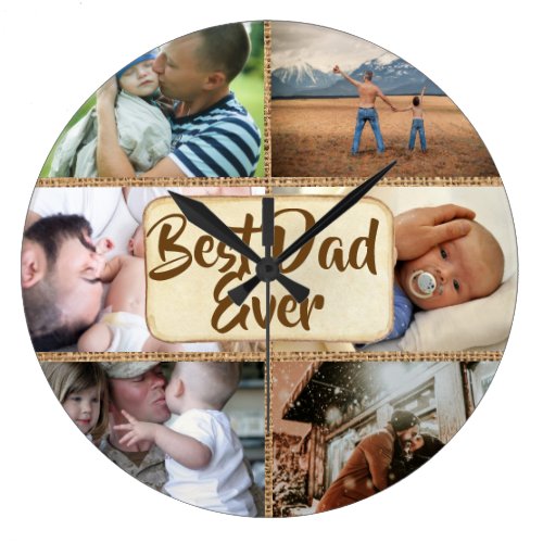 Best dad ever DIY 6 photo rustic jute picture Large Clock
