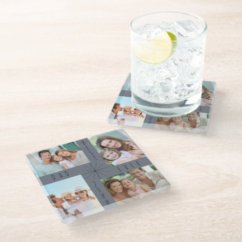 Best Dad Ever Editable 4 Photo Collage Glass Coaster