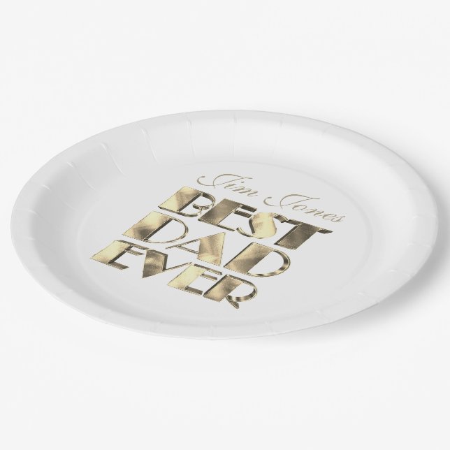 Best Dad Ever Elegant Faux Golden Text on White Paper Plates (Angled)