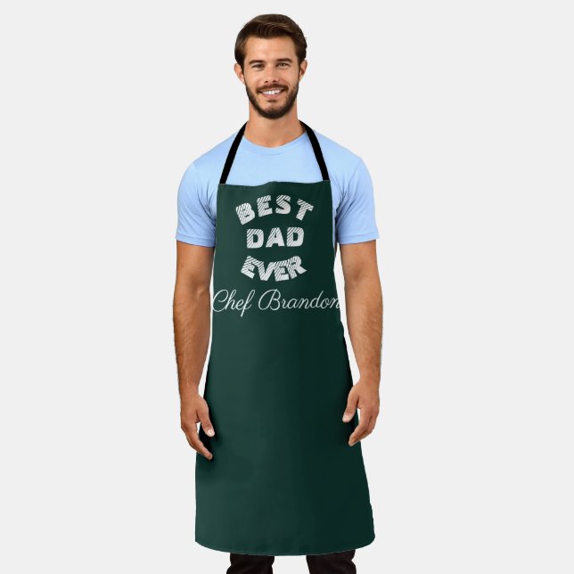 Best Dad Ever Elegant Green White Name Modern Apron (Worn)