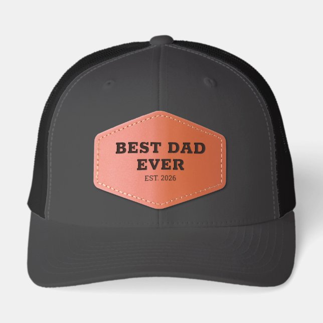 Best Dad Ever Established Date Modern  Leather Patch Hat (Front)