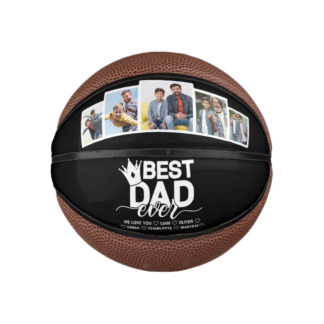 Best Dad Ever & Family 5 Photo Father's Day Mini Basketball (Front)