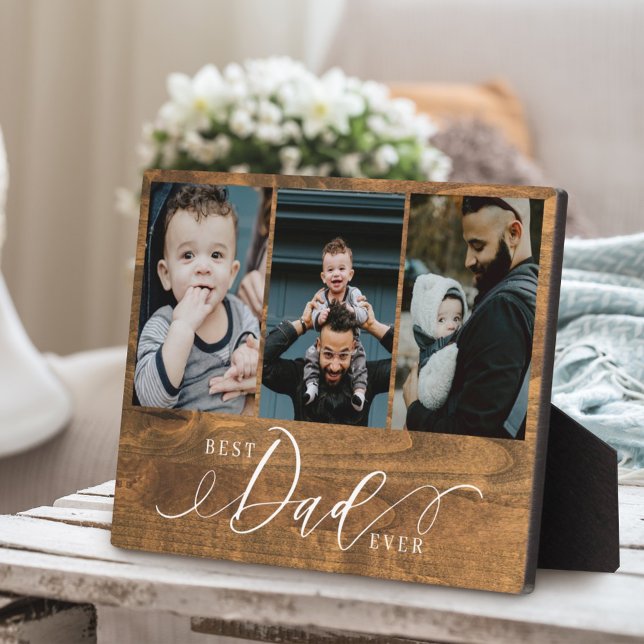 Best Dad Ever Family Photo Keepsake Gift Woodgrain Plaque (Creator Uploaded)