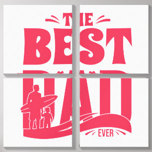 Best Dad Ever – Father & Child Surfing Silhouette Canvas Photo Tile