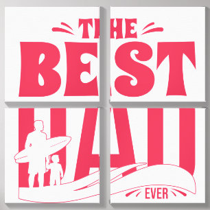 Best Dad Ever – Father & Child Surfing Silhouette Canvas Photo Tile