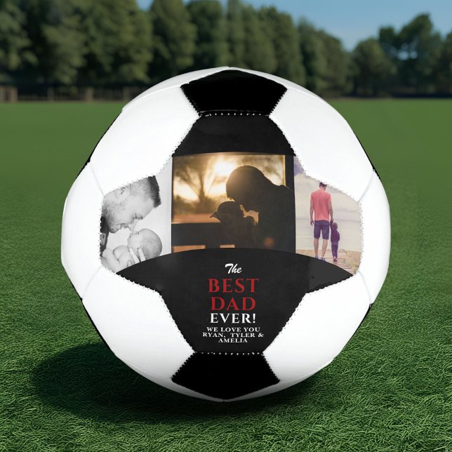 Best Dad Ever Father`s Day 3 Photo Collage Soccer Ball (Creator Uploaded)