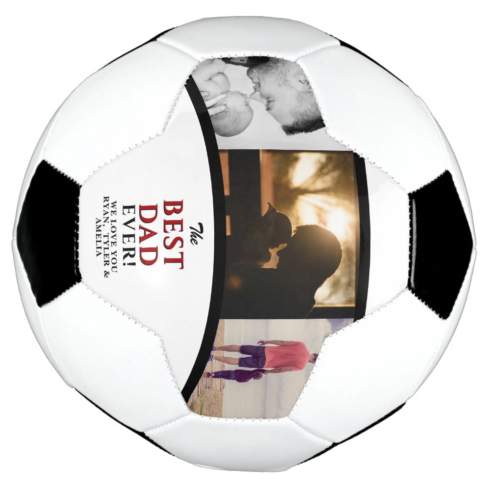 Disover Best Dad Ever Father`s Day 3 Photo Collage Soccer Ball