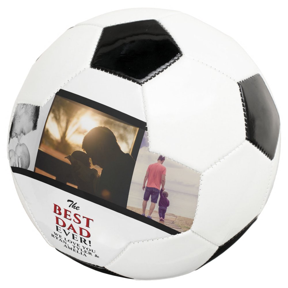 Disover Best Dad Ever Father`s Day 3 Photo Collage Soccer Ball