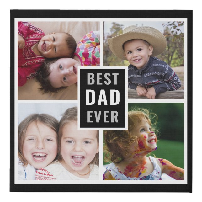 Best Dad Ever Father`s Day 4 Photo Collage Black Faux Canvas Print (Front)