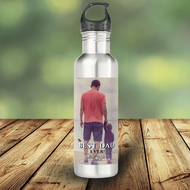 Best Dad Ever Father`s Day Family Photo Stainless Steel Water Bottle (Creator Uploaded)