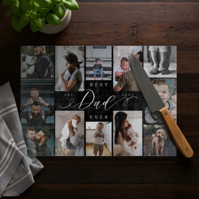 Best Dad Ever | Father's Day 12 Photo Collage Cutting Board (Best Dad Ever | Father's Day 12 Photo Collage Cutting Board)