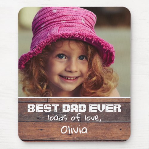 Best Dad Ever Fathers Day 2020 Brown Wood Photo Mouse Pad