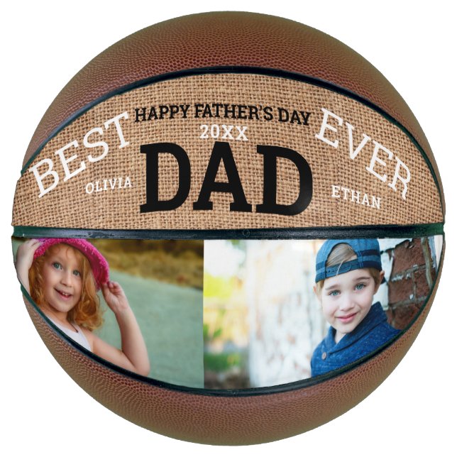 Best Dad Ever Father's Day 2 Photo Collage Rustic Basketball (Front)