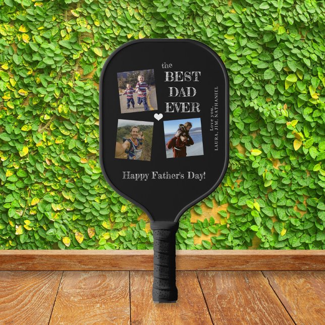Best Dad Ever Father's Day 3 photo collage Pickleball Paddle (Creator Uploaded)