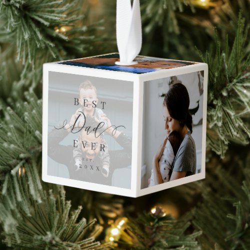 Best Dad Ever  Fathers Day 6 Photo Collage Cube Ornament