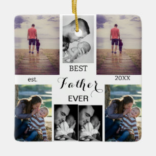 "Best Dad Ever Father's Day 7-Photo Collage Ceramic Ornament