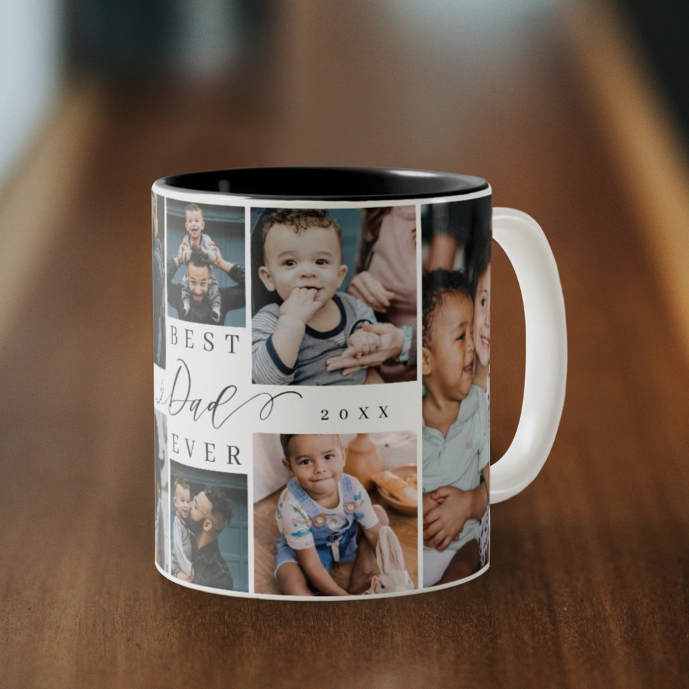 Disover Best Dad Ever | Father's Day 8 Photo Collage Two-Tone Coffee Mug