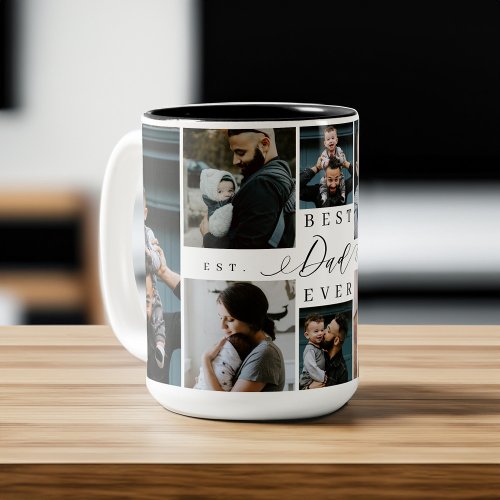 Best Dad Ever  Fathers Day 8 Photo Collage Two_Tone Coffee Mug