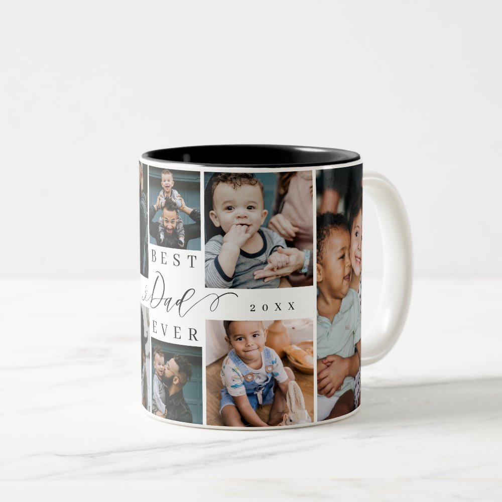 Disover Best Dad Ever | Father's Day 8 Photo Collage Two-Tone Coffee Mug