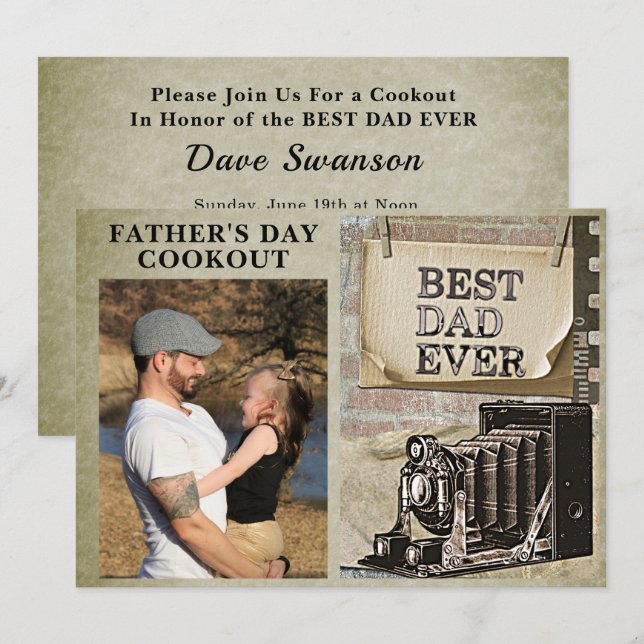 Best Dad Ever Fathers Day Add Photo Rustic Cookout Invitation (Front/Back)
