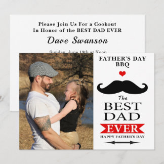 Best Dad Ever Fathers Day BBQ Add Photo Mustache Invitation